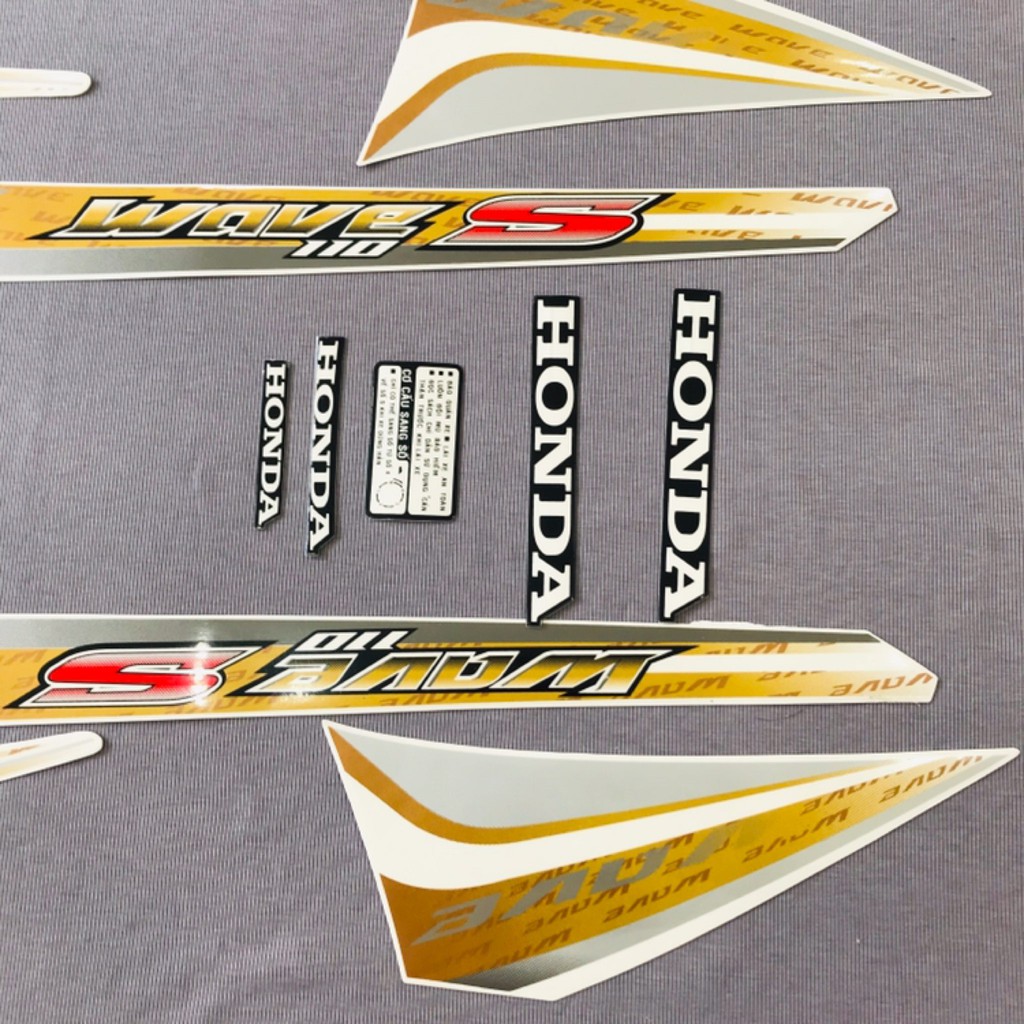 Trọn bộ tem rời dán xe máy 3 lớp Honda Wave S 110 màu vàng