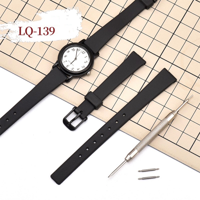 Dây đeo cao su màu đen chống nước cho nhiều đồng hồ Casio LQ LQ-139 130/140 size dây 12mm