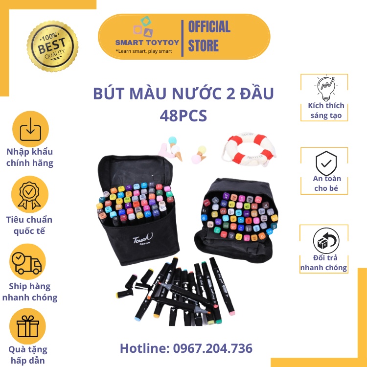 Bút màu nước 2 đầu Touch 48 pcs bộ màu lông, dạ chuyên nghiệp gồm nhiều màu sắc dùng để tô, vẽ tranh, vẽ amine