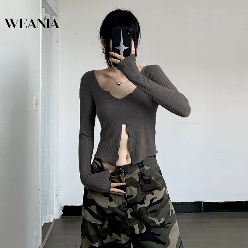 Áo Thun Tay Dài Phối Bèo Thiết Kế Xẻ Quyến Rũ