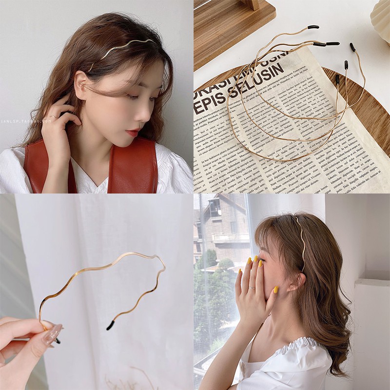 Băng đô bằng kim loại dạng gợn sóng thiết kế đơn giản ngọt ngào phong cách Hàn Quốc cho nữ