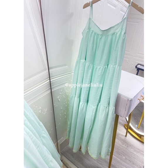 Jane Váy đi biển cổ tích màu mint bạc hà hai dây xòe bồng bềnh