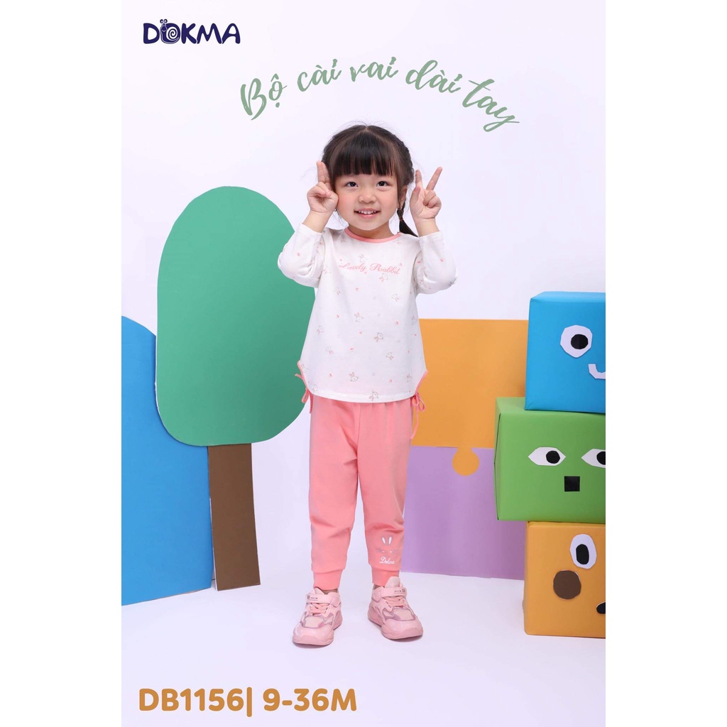DB1156 Bộ dài tay bé gái họa tiết Dokma vải cotton mỏng (9-36M)