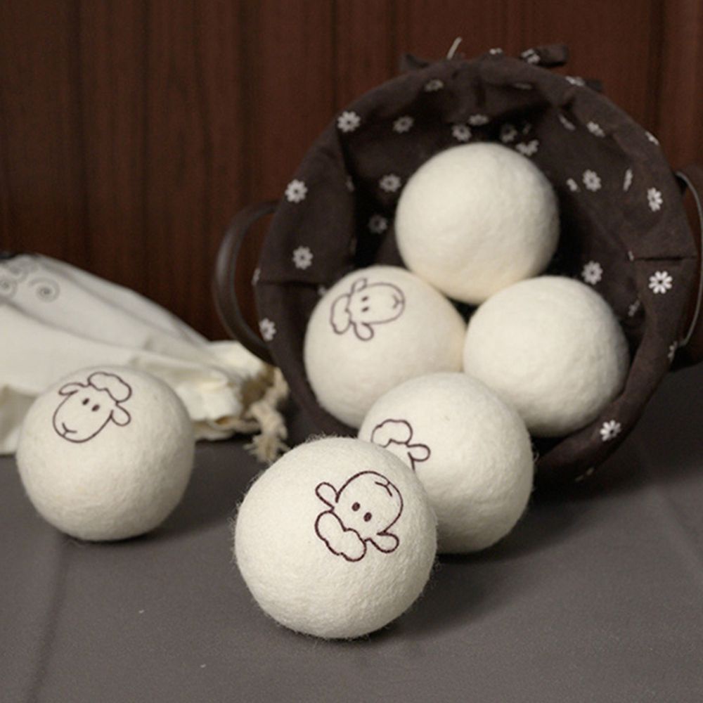 Bộ 6 quả bóng len sấy khô quần áo giảm tĩnh điện có túi đựng xinh xắn