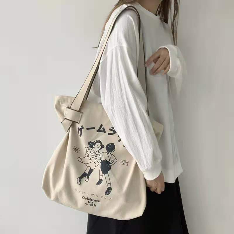 Túi Xách Canvas Cỡ Lớn Thiết Kế Đơn Giản Phong Cách Retro Nhật Bản