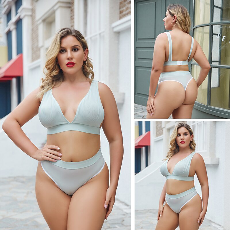 Set đồ lót FINETOO phối lưới cổ chữ V khoét sâu gợi cảm cho nữ