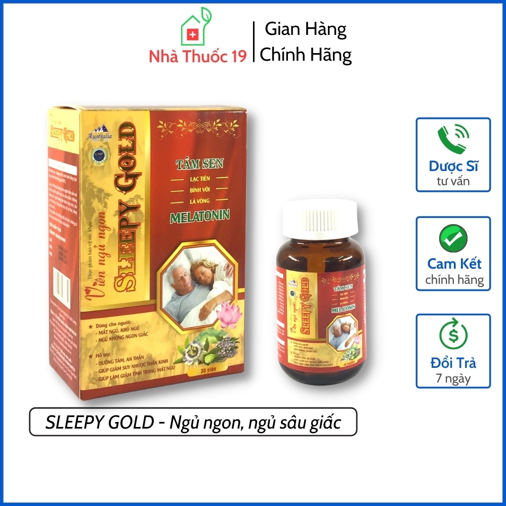 Viên Uống Ngủ Ngon SLEEPY GOLD, Hộp 30 Viên Dưỡng Tâm, An Thần Giúp Ngủ Sâu Giấc, Ngủ Dậy Không Mệt Mỏi