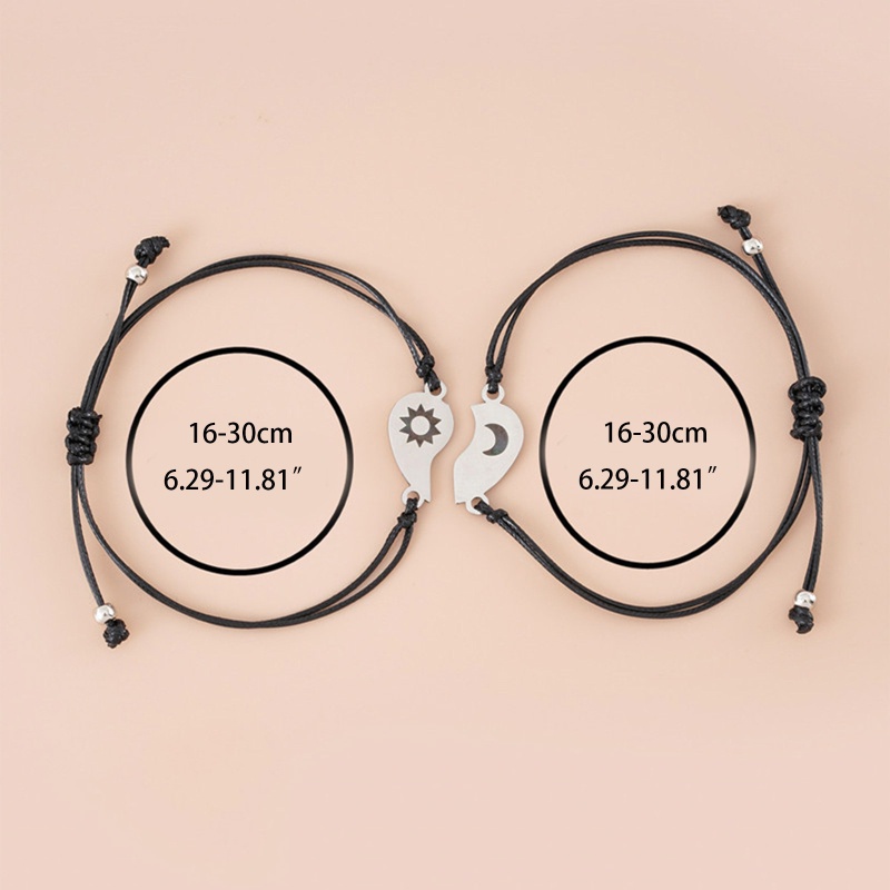 Sa 1 Cặp Vòng Tay Dây Bện Mặt Trăng / Mặt Trời / Trái Tim Có Thể Điều Chỉnh Kích Thước Cho Cặp Đô