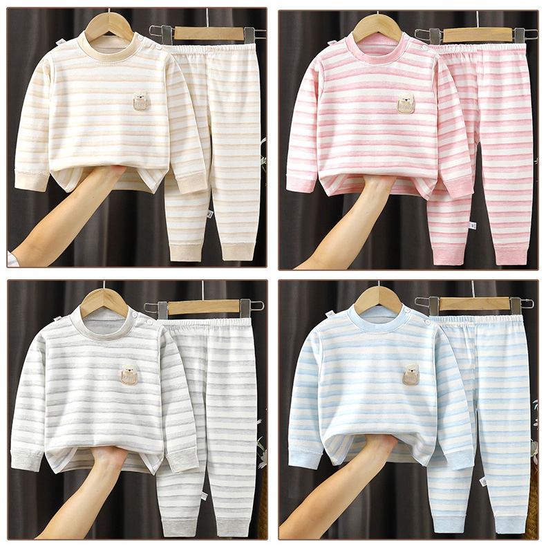 Bộ Đồ Lót Cotton Tay Dài Hở Vai Thời Trang Thu Đông Cho Bé 60-120CM