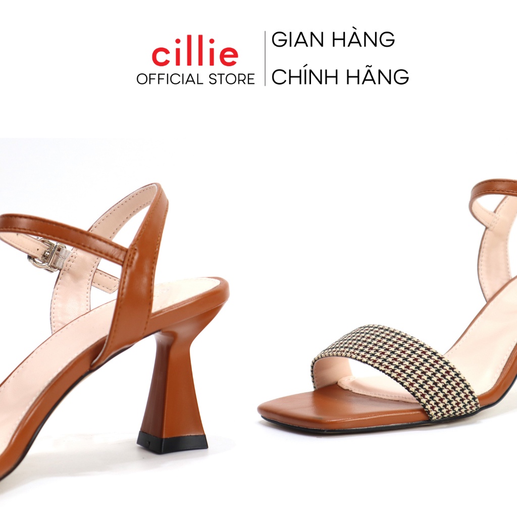 Giày sandal cao gót nữ quai ngang basic phối satin điệu đà sang chảnh gót thanh mảnh cách điệu cao 8cm Cillie 1106