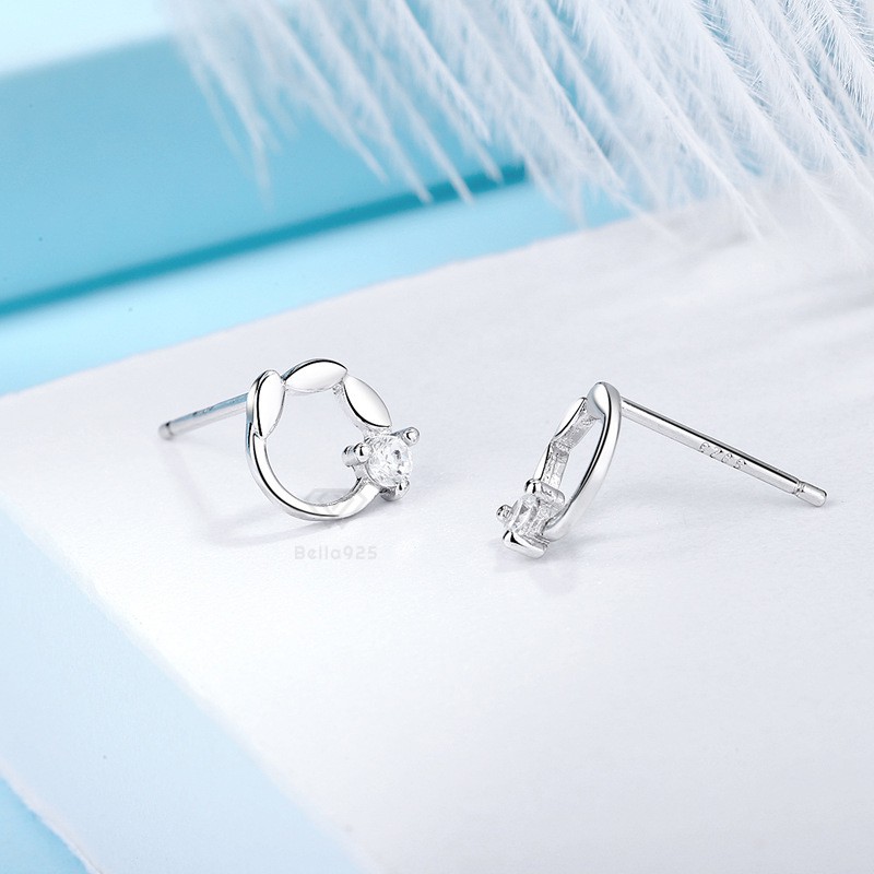 Bông tai nữ hạt lúa đính đá khuyên tai bạc 925 hàng hộp sang trọng Bella925 C166