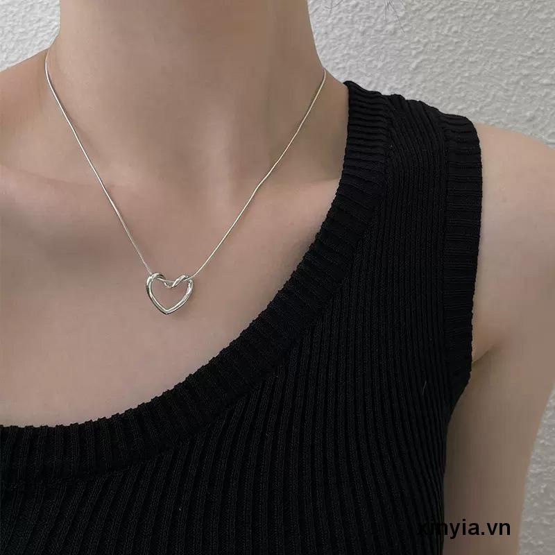 Vòng cổ Hợp Kim Mặt Hình Tròn Rỗng Trái Tim Rỗng Đơn Giản Dễ Phối Đồ Cho Nữ