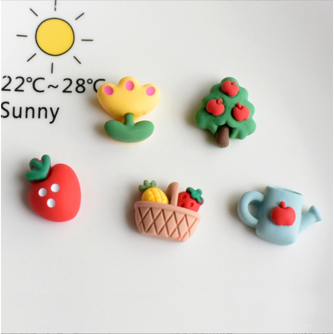 Charm nhỏ mẫu giỏ trái cây, cây táo, dâu tây, mặt trời bình tưới nhỏ xinh trang trí kẹp tóc, vỏ ốp điện thoại, DIY