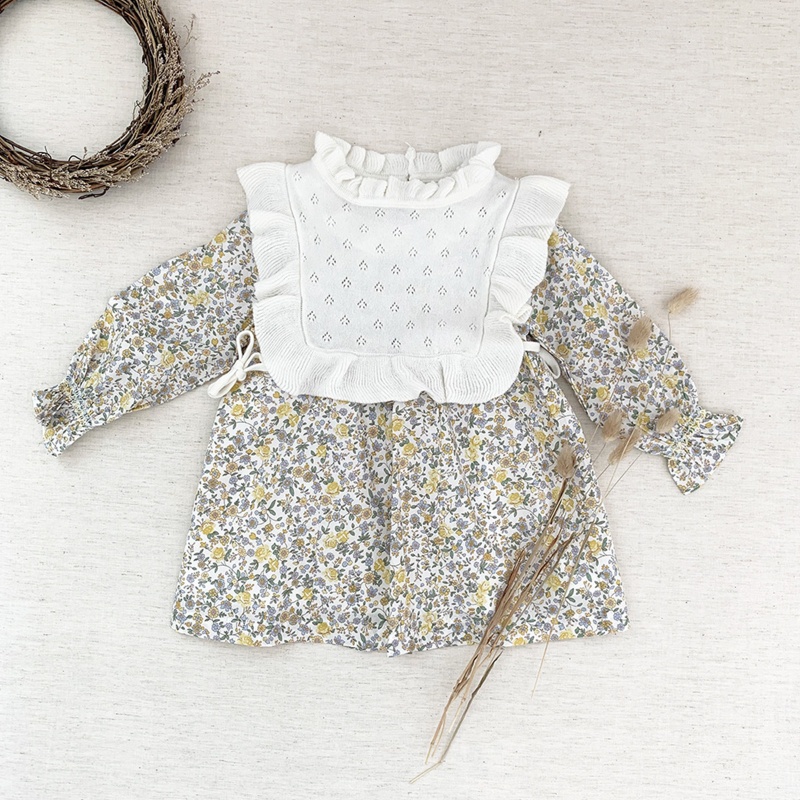 Yếm Cotton Đan Len Rỗng Màu Trơn Phối Diềm Xếp Nếp Trang Trí Cho Bé Gái Sơ Sinh