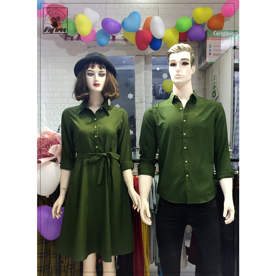 Set Sơ Mi Váy Đôi Fig Tree Màu Xanh Olive