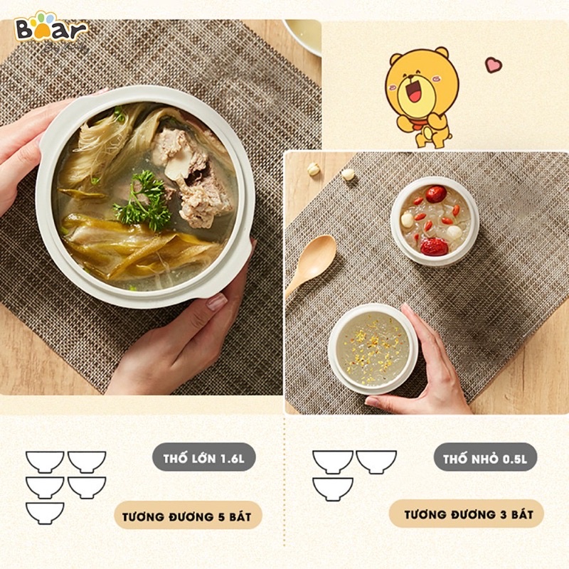 NỒI CHÁO CHẬM BEAR 1.6L TIẾNG VIỆT, BẢN TIẾNG ANH TẶNG KÈM DECAL TIẾNG VIỆT