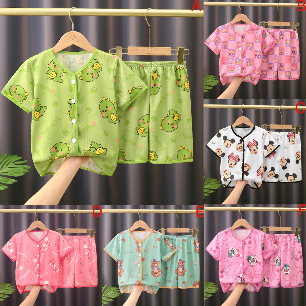 Bộ Đồ Ngủ Tay Ngắn Chất Cotton In Họa Tiết Hoạt Hình Dễ Thương Thời Trang Cho Bé Trai Và Gái