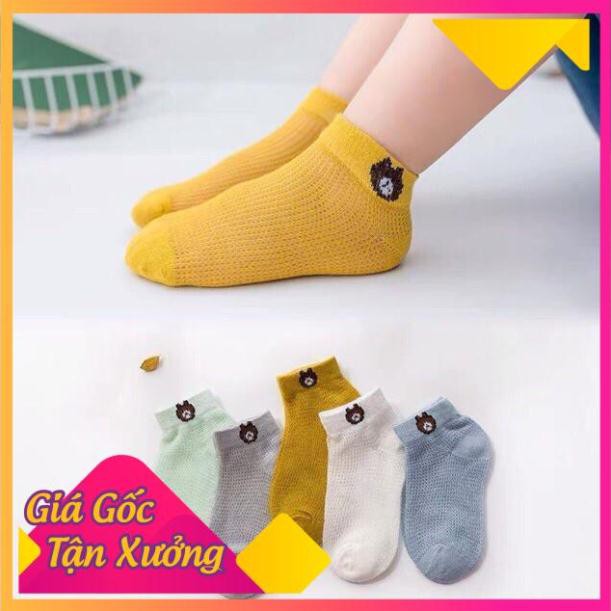 [SIÊU SALE] Set 5 Đôi Tất Lưới Thêu .Hình Gấu Cho Bé.