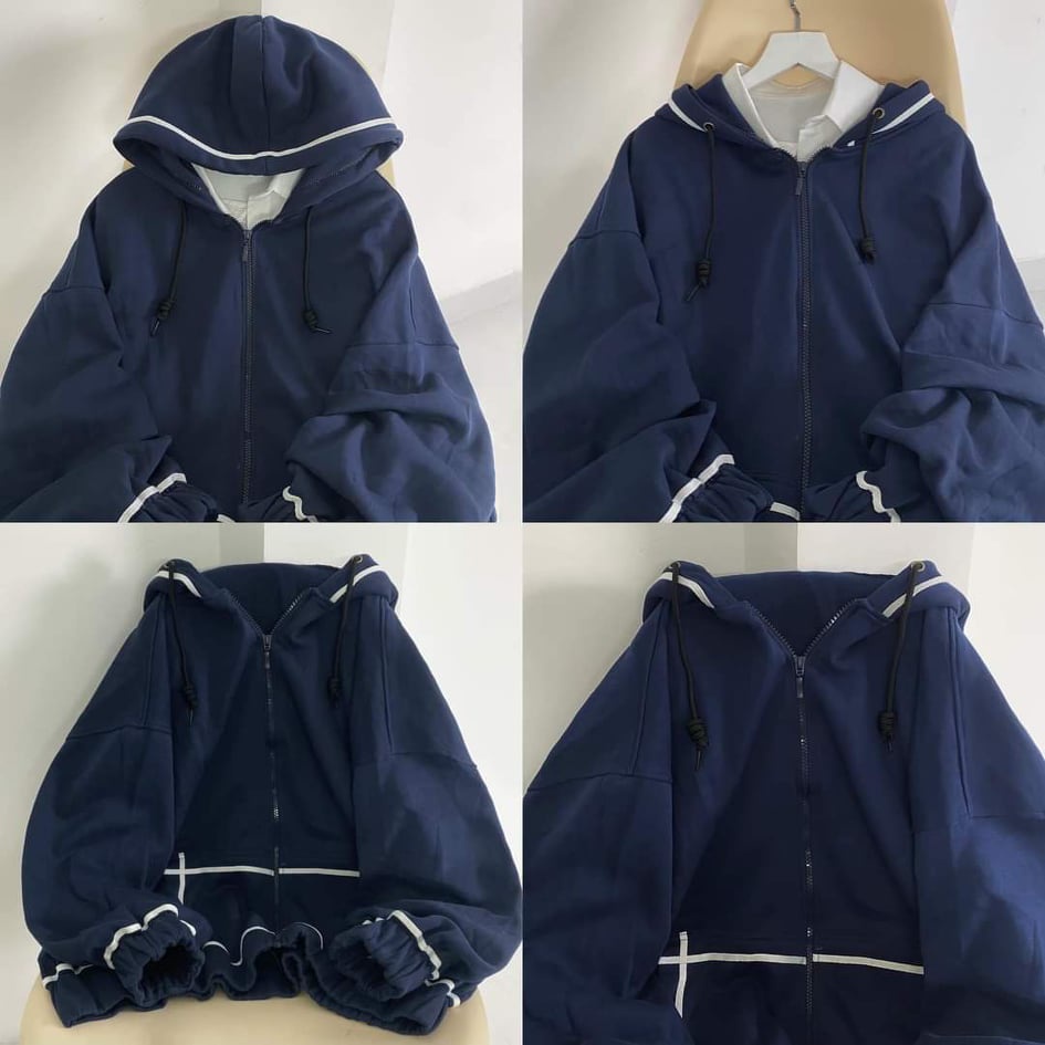 Áo Hoodie zip nữ - Áo khoác nữ kẻ sọc form rộng chất nỉ tàu 2 lớp dày mềm,áo khoác thu đông,áo khoác ngoài giữ ấm