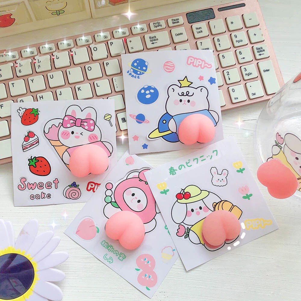 Sticker Dán Hình Mông Mochi, Kẹp Cửa Ô Tô Chống Trầy Xước, Sticker Poppop Qủa Đào Cute