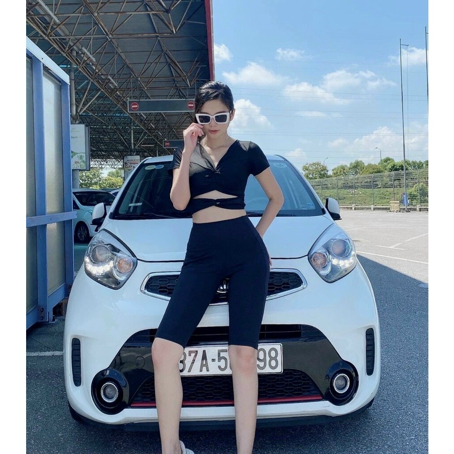 Quần đùi ngố nữ tập gym yoga aerobic thể thao lưng cao che khuyết điểm chất liệu thun poly co dãn 4 chiều BINSPORTS Q021