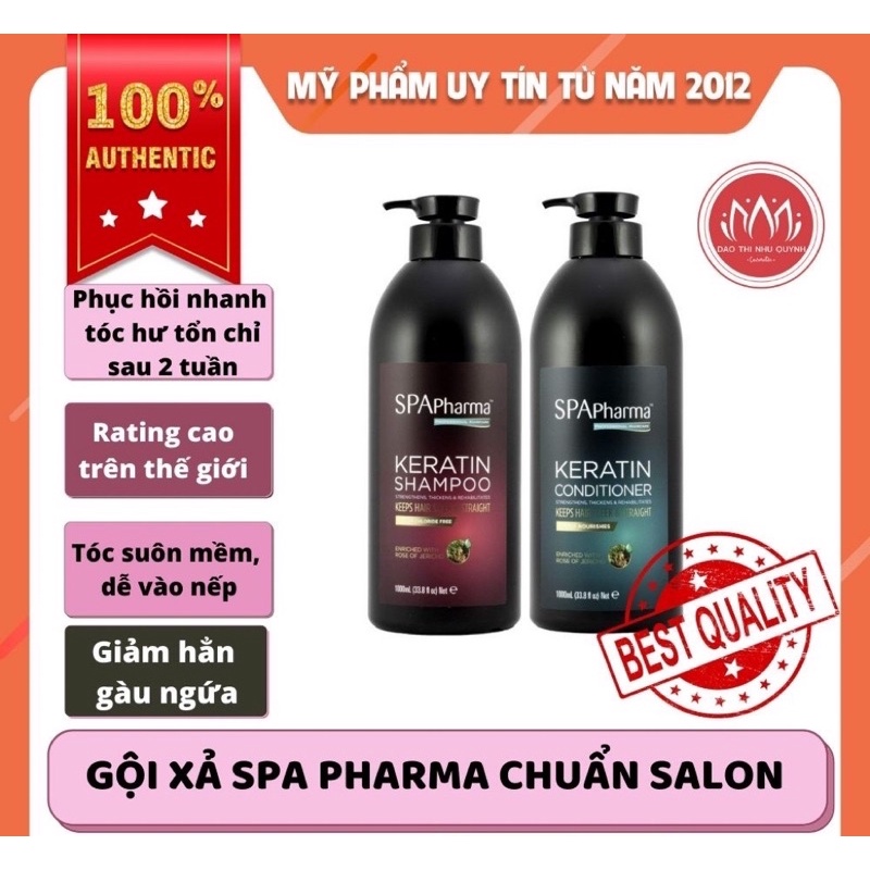 Set Dầu Gội Xả Siêu Phục Hồi Tóc Spa Pharma Keratin Chuẩn Salon 1000mlx2