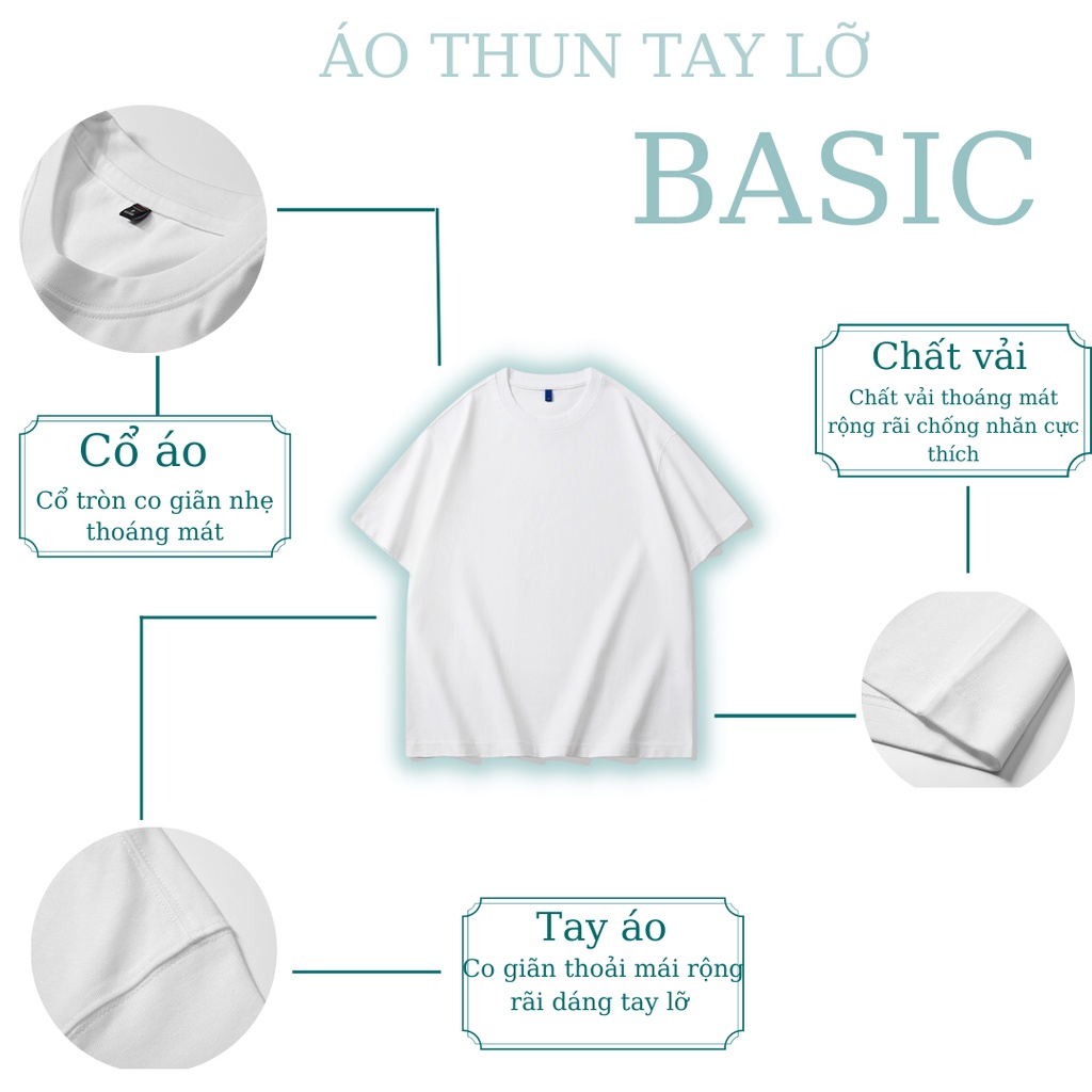 Áo thun Unisex Basic NPV phông trơn nam nữ tay lỡ oversize form rộng