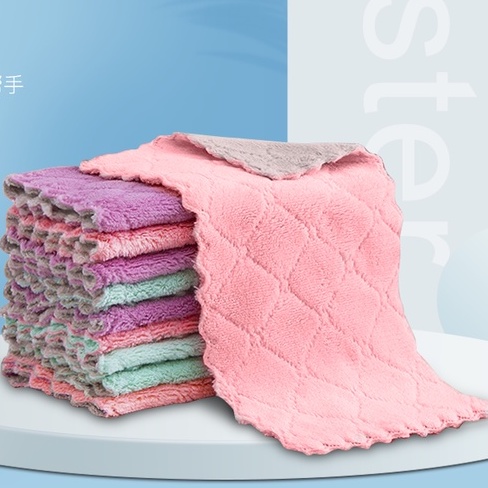 Combo 10 Khăn Lau Đa Năng 2 Mặt Siêu Thấm Hút Không Xù Lông Nhanh Khô Lau Sạch Nhà Bếp, Xoong Nồi, Rửa Chén Nhiều Màu