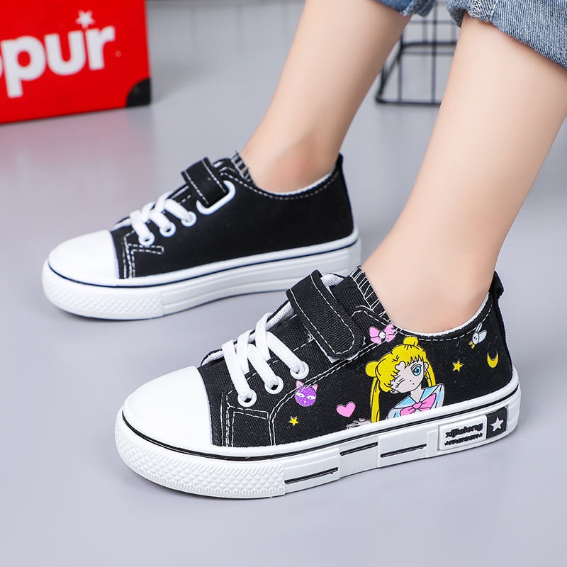 Giày Vải Canvas Cổ Cao In Họa Tiết Thủy Thủ Mặt Trăng Dễ Thương Thời Trang Cho Bé Gái 26-36