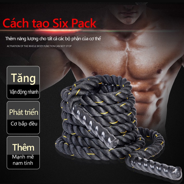 OT105 Thể hình Dây thừng tập gym dây thừng chiến đấu dây tập thể lực rèn cơ bắp dày 38mm * Dài 12 mét (Tặng bảo hộ)