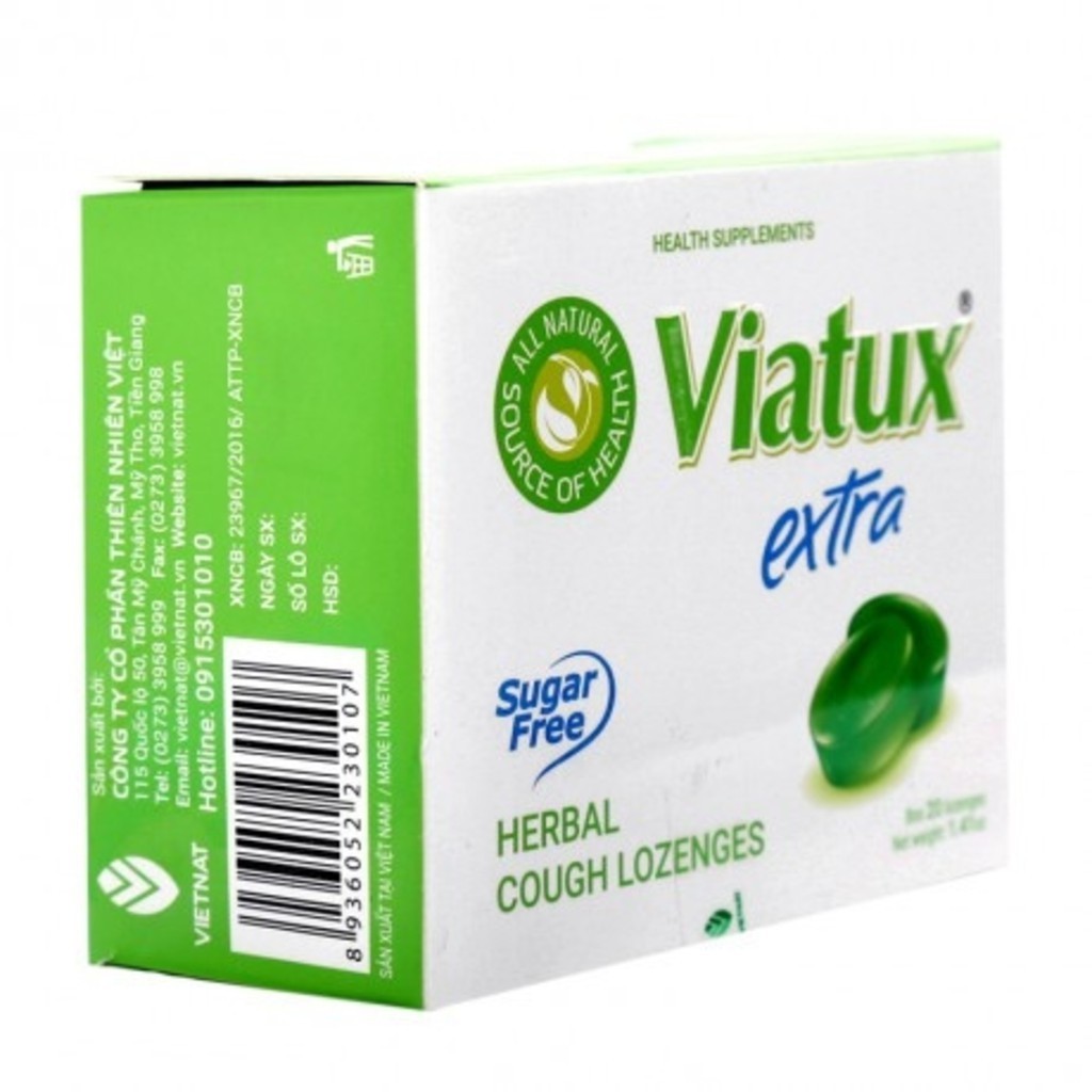 Viên Ngậm Ho Thảo Mộc Viatux Extra 20 Viên - Kẹo ho không đường Viatux Extra - CVSPHARMACY