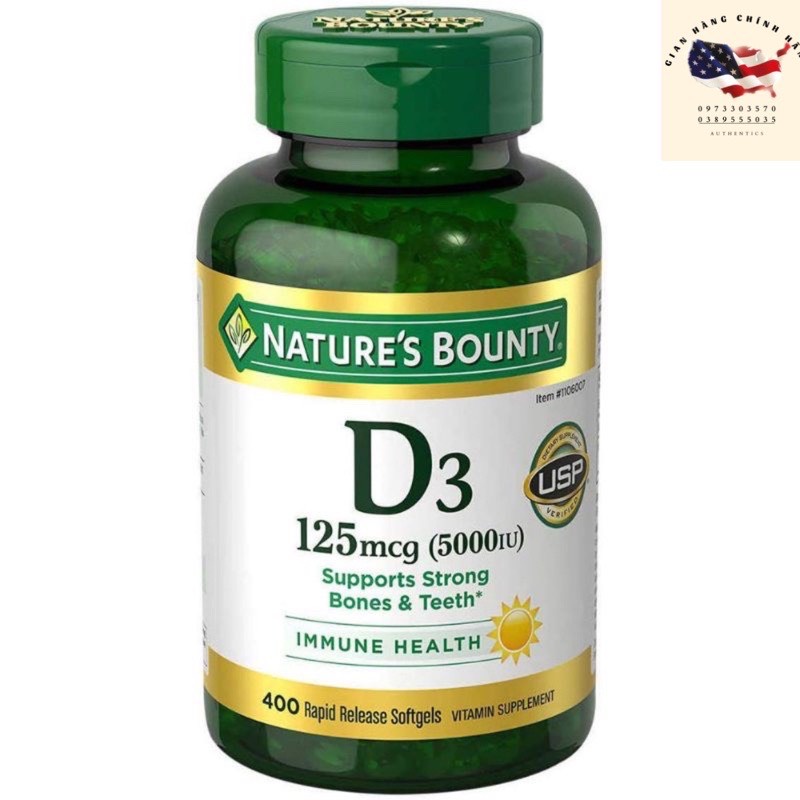 NATURE BOUNTY VITAMIN D3 2000IU, VIÊN UỐNG TĂNG CƯỜNG MIỄN DỊCH, CHẮC KHỎE XƯƠNG KHỚP (240 VIÊN)