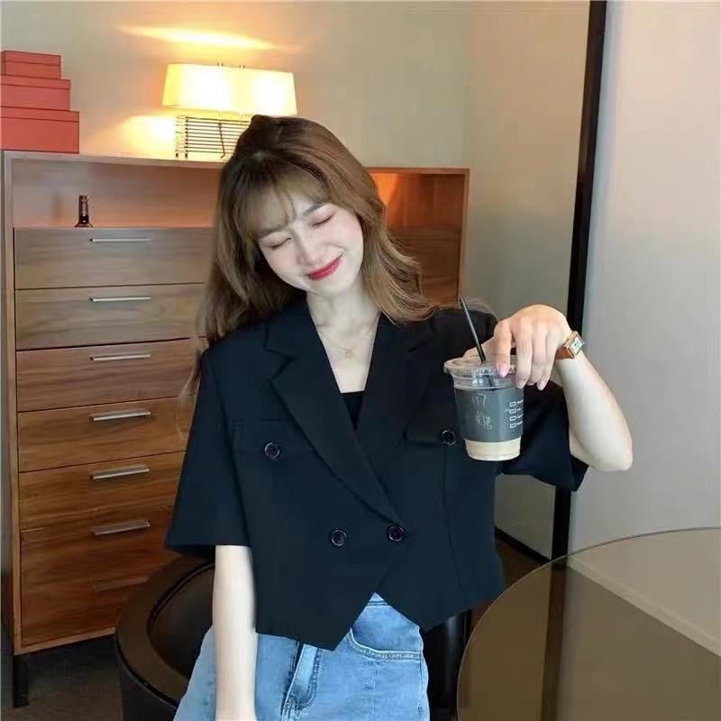 Jiashucheng Áo Khoác Vest Mỏng Tay Ngắn Dáng Rộng Màu Trắng Phong Cách Hàn Quốc Thời Trang Mùa Hè Xinh Xắn Cho Nữ