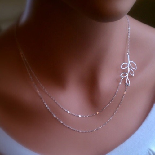 Dây chuyền mạ bạc 2 tầng hình chiếc lá đơn giản