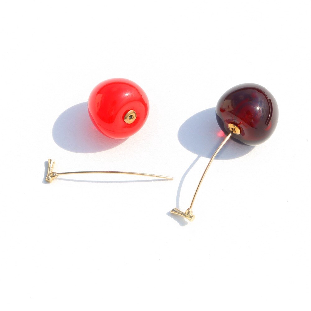 Khuyên tai dáng dài mặt hình quả cherry đỏ phối tua rua xinh xắn cho nữ