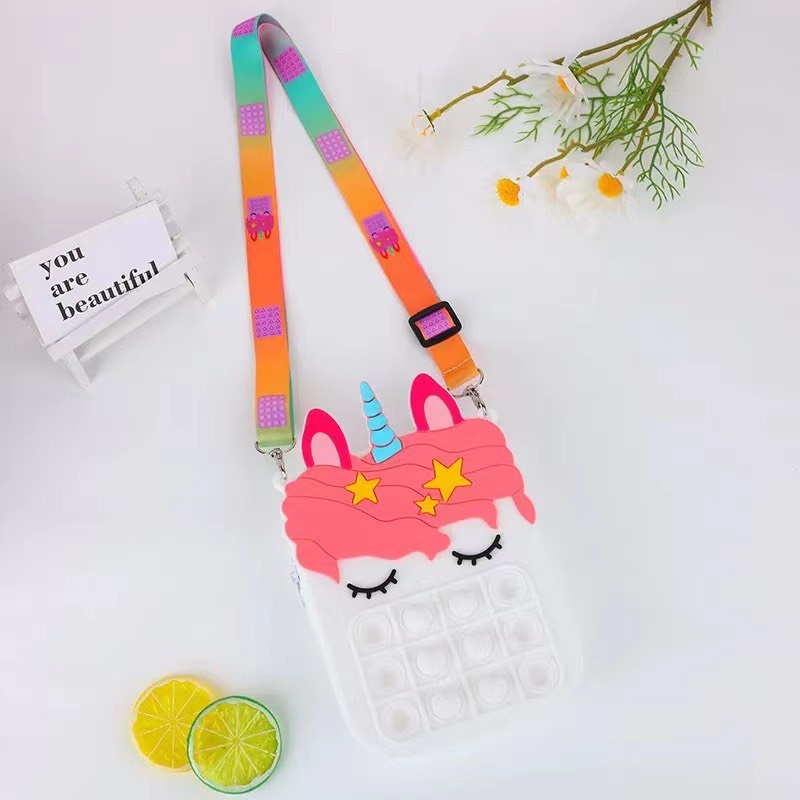 Túi sách đeo chéo Pop it nhiều màu cho bé, popit ngựa pony nhấn bóp giải tỏa căng thẳng