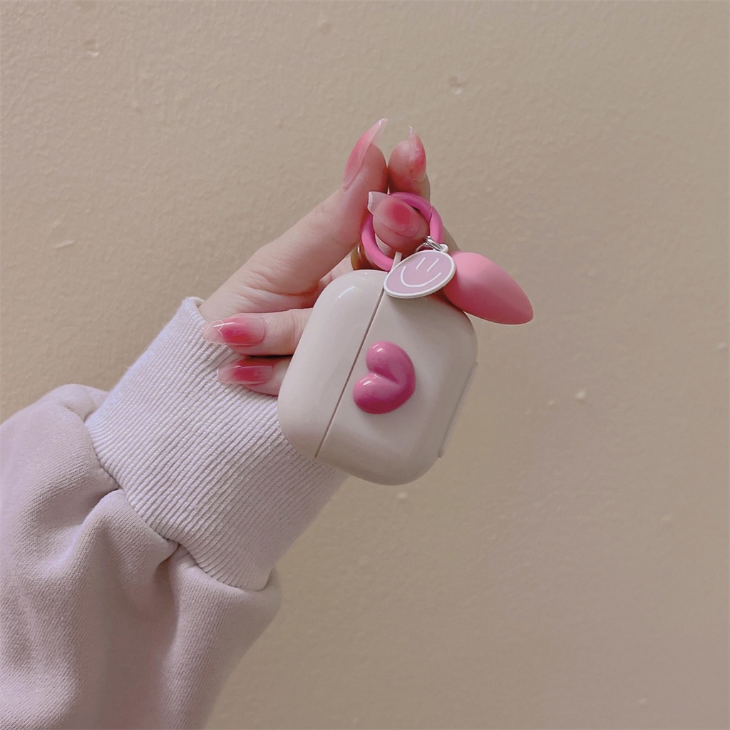 Vỏ Bảo Vệ Hộp Sạc Tai Nghe AirPods Pro 1 2 3 Màu Hồng Đào Phối Mặt Trái Tim Mặt Cười Dễ Thương