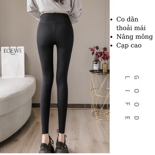 Quần Legg Nữ Cạp Cao Nâng Mông Vải Thun Cotton Co Giãn Ôm Bó, Tregging  Dài Tập Gym Yoga Elyfashion