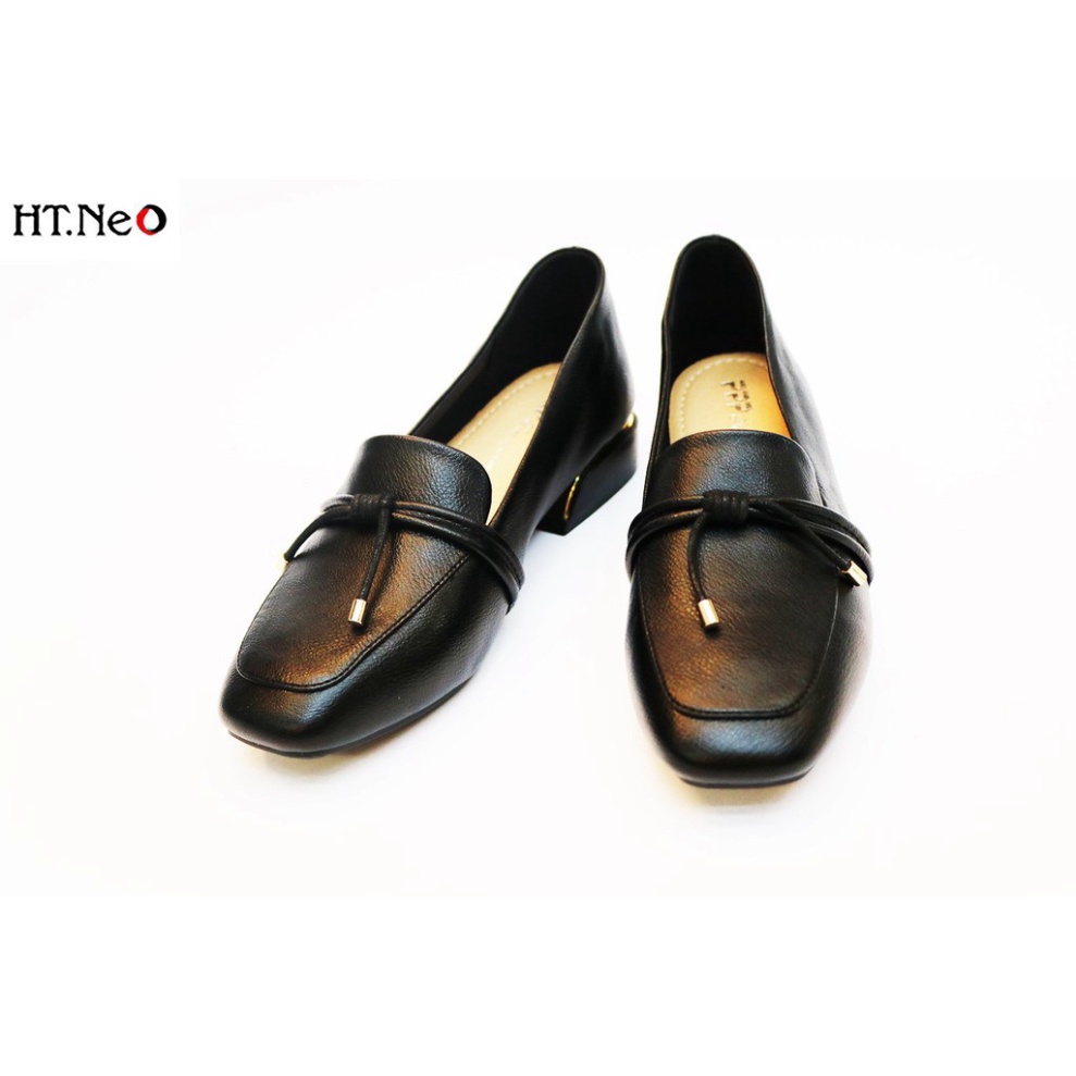Giày mọi nữ - giày da nữ cao cấp HT.NEO da mềm nơ chuông đế vuông cao 3cm, kiểu dáng thanh lịch cực sang HT NEO (NU46)