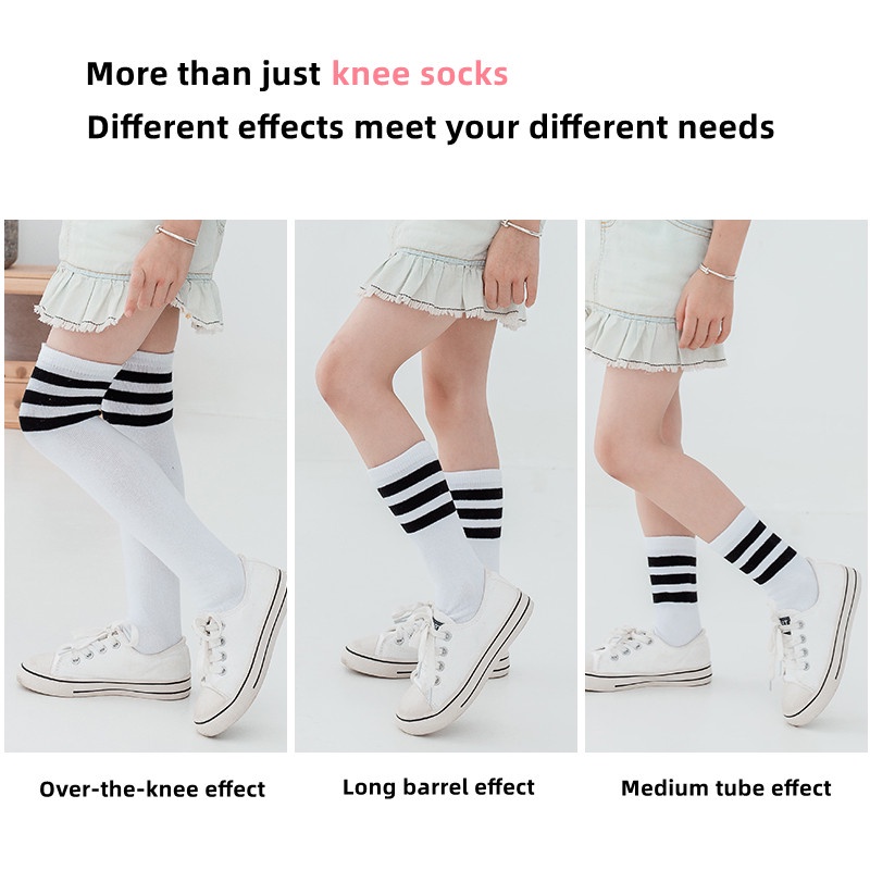 tất cao cổ cho bé gái tất cổ cao Vớ Ống Dài Qua Gối Bằng Vải cotton Nguyên Chất Kẻ Sọc Ba Sọc Thời Trang Dành Cho Nữ Sinh Đại Học Múa Ba Sọc Ngang
