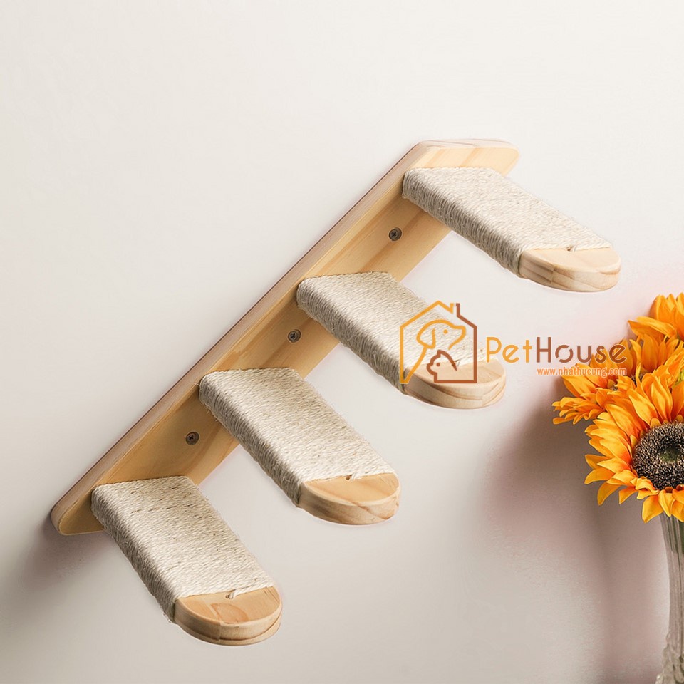 Cào móng 4 bậc thang gắn tường cho mèo sản phẩm gỗ tự nhiên bền đẹp sx pethouse
