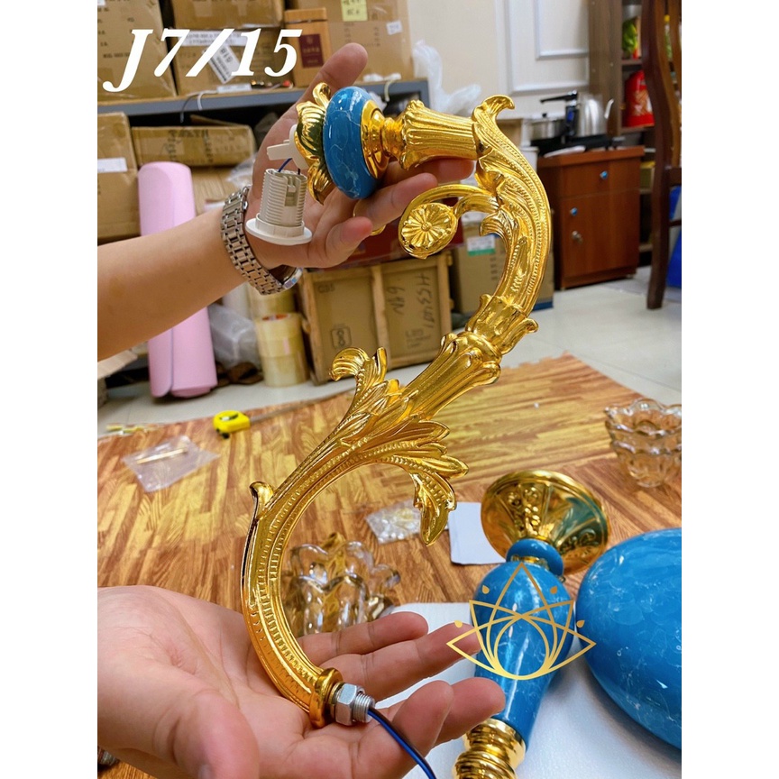 Đèn chùm tân cổ điển Bắc Âu cho Biệt Thự Nhà Nghỉ Khách Sạn tặng kèm bóng Led chao xanh vân đá