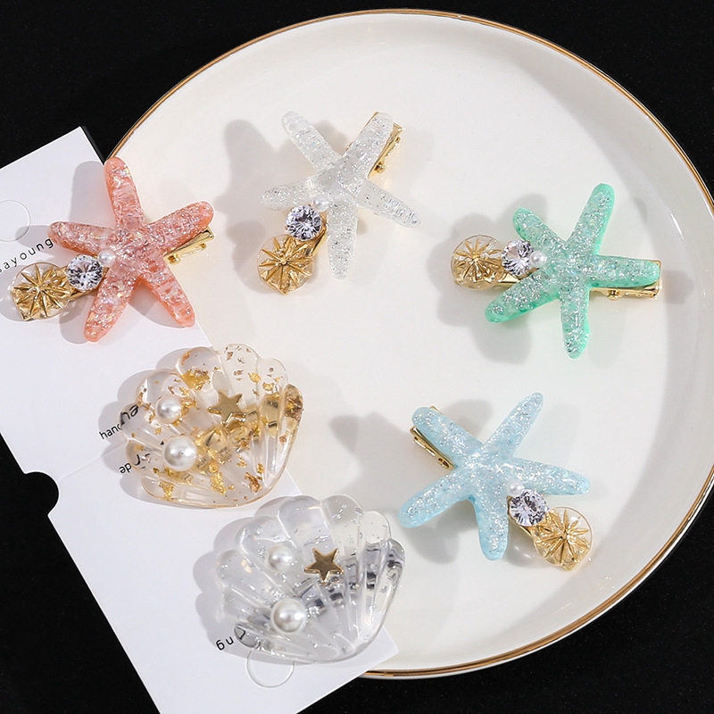 Kẹp tóc hình vỏ sò sao biển đính đá xinh xắn cho nữ