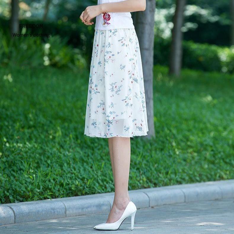 FREEDOM  Váy mùa hè nữ kiểu mới kết hợp tất cả các voan hoa trung dài thun chiết eo cao cấp phiên bản Hàn Quốc của xòe c