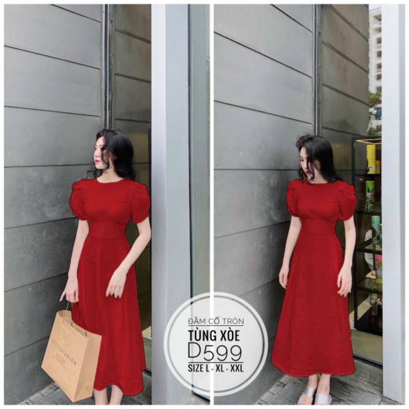 60-90kg BigsizeĐầm cổ tròn tùng xòe D599