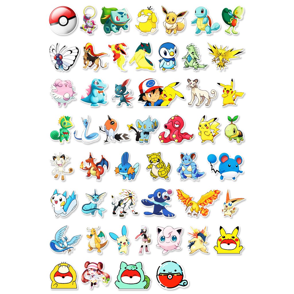 [Set 50 Cái] Bộ Sticker chủ đề Pokemon dễ thương dán trang trí laptop, nón bảo hiểm, vali, xe tay ga, ván trượt - DB.020