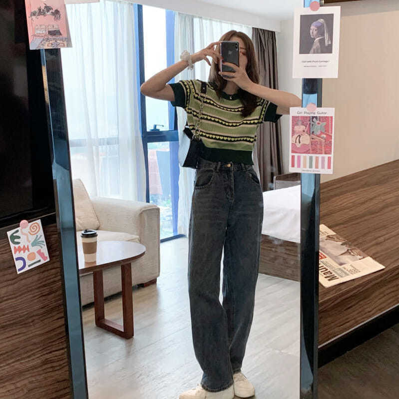 Áo Dệt Kim Ngắn Tay Dáng Rộng Xinh Xắn Cho Nữ Kiểu Hàn Quốc