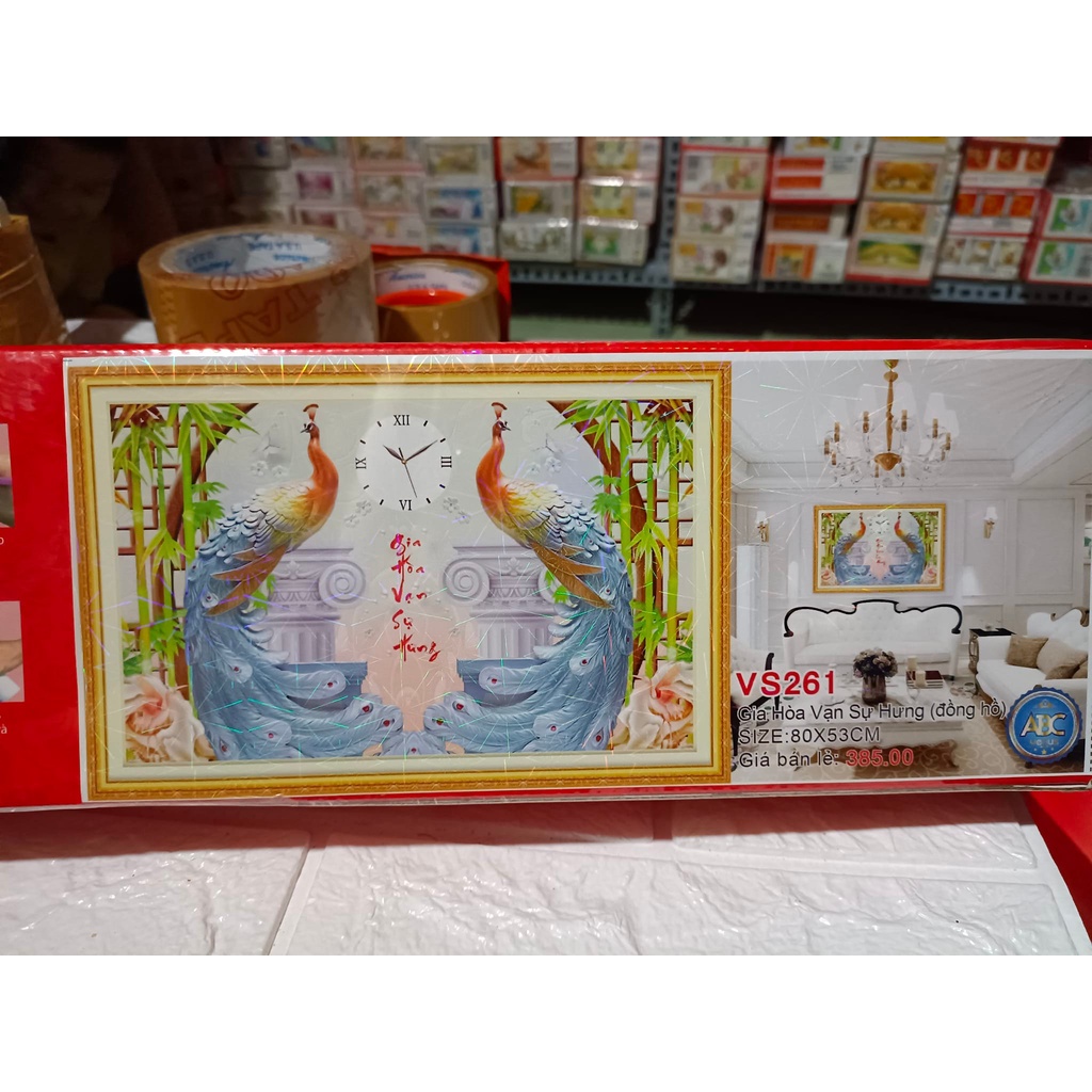 Tranh đính đá đồng hồ gia hòa vạn sự hưng KT:80x53cm. Tranh gắn đá tự đính
