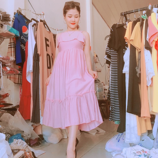 Đầm maxi nơ lưng kèm hình thật