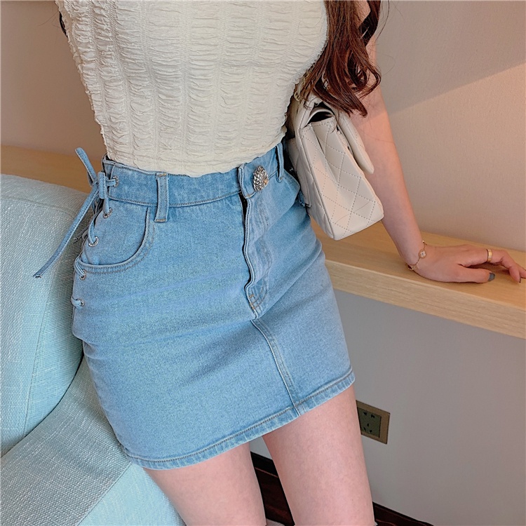 DUNEA Chân váy jean Lưng Cao Thắt Nơ Xinh Xắn Cho Nữ